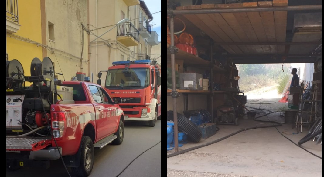 Incendio nel quartiere di San Michele a Sciacca, al lavoro i vigili del fuoco