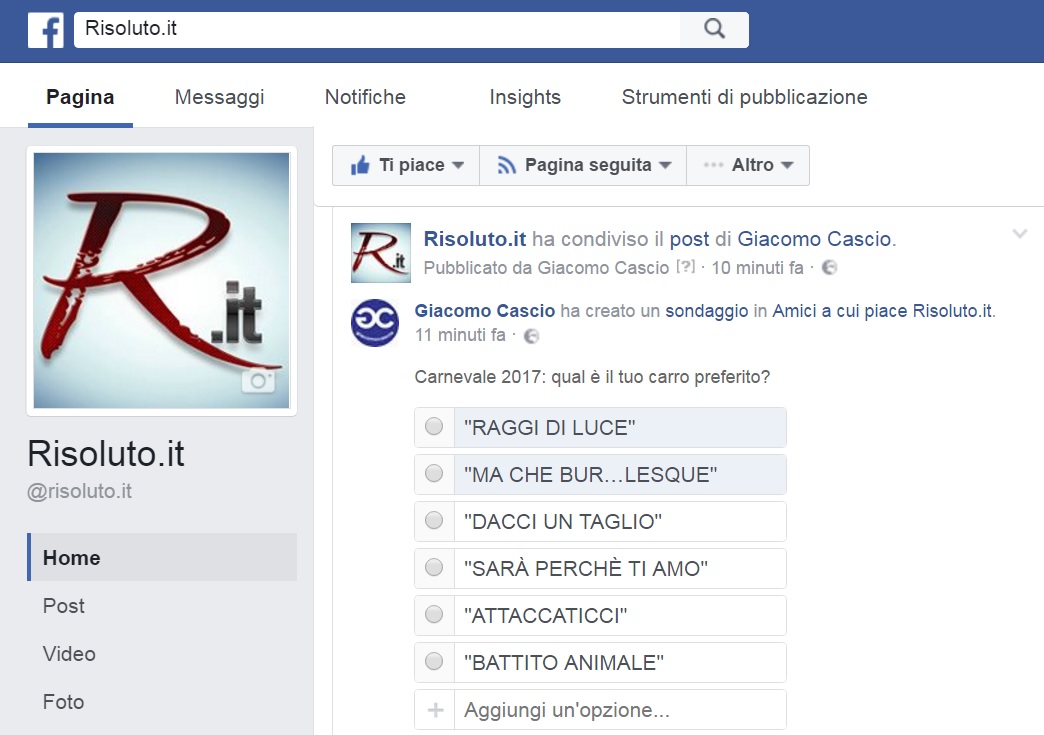 Sondaggio su Facebook di Risoluto.it: votate il vostro carro allegorico preferito