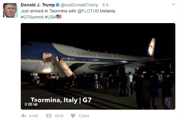 Inizia il G7 a Taormina, ieri sera l'Air Force di Trump è atterrato a Sigonella