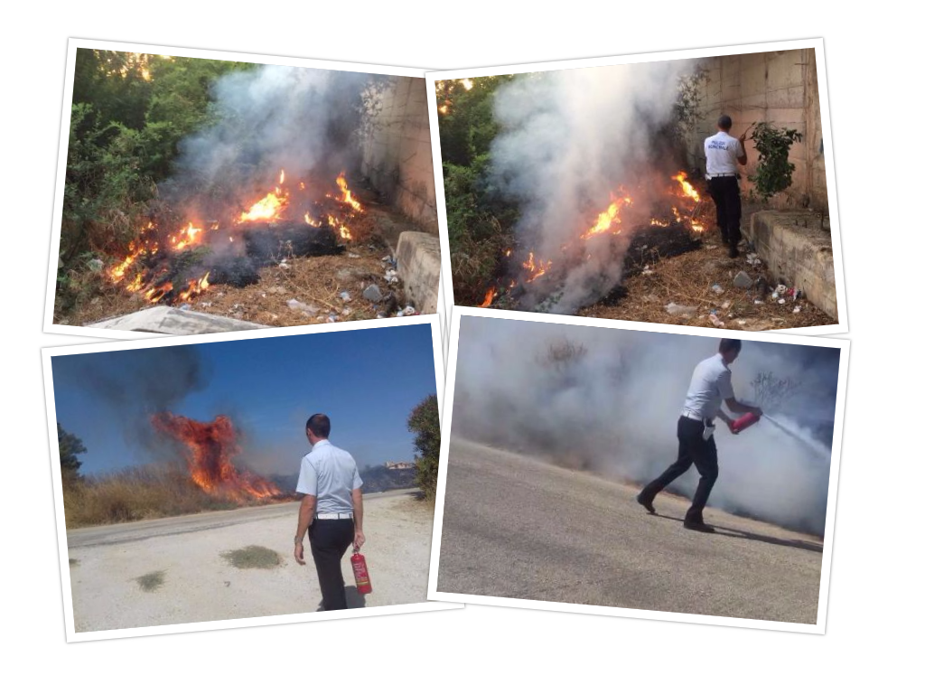Agente di Polizia municipale si accorge di due principi d'incendio e interviene per spegnerli