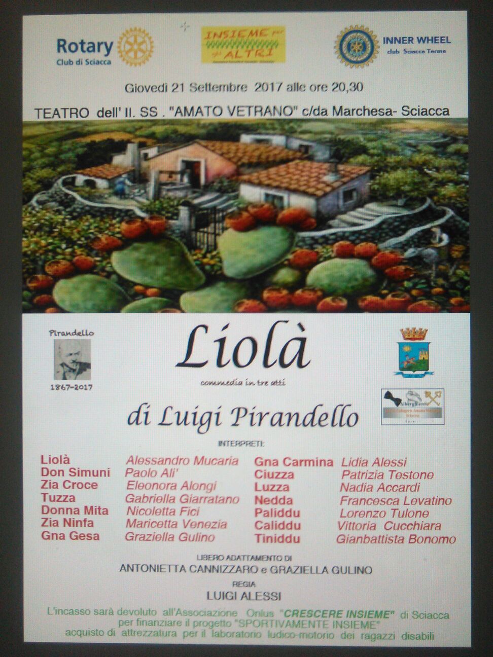 Spettacolo di beneficenza, in scena "artisti per la solidarietà" con Liolà di Pirandello