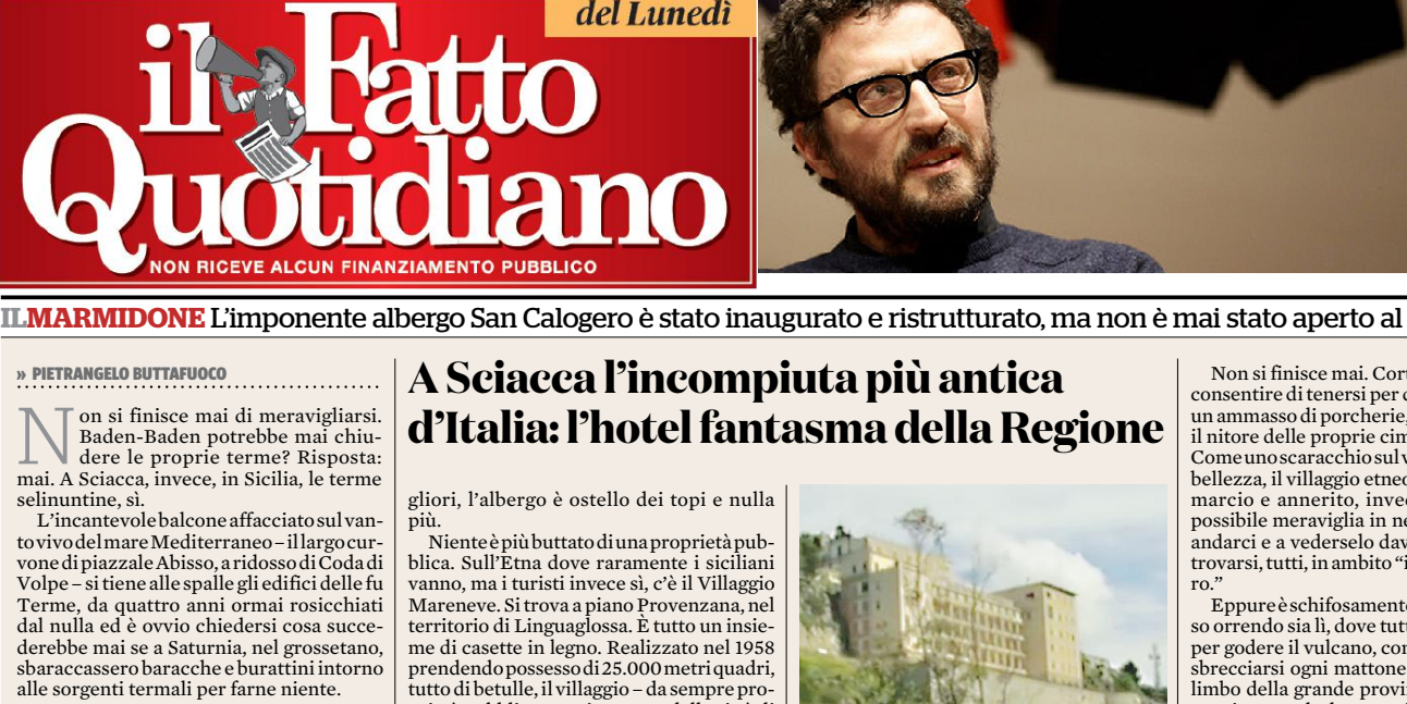 In un articolo di Pietrangelo Buttafuoco oggi su "Il Fatto Quotidiano" la vergogna dell'abbandono delle Terme di Sciacca