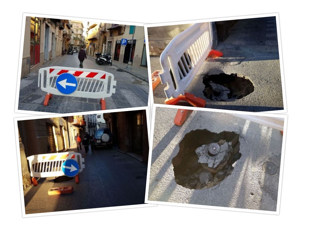 Altra voragine nelle strade di Sciacca, chiusa via Giuseppe Licata