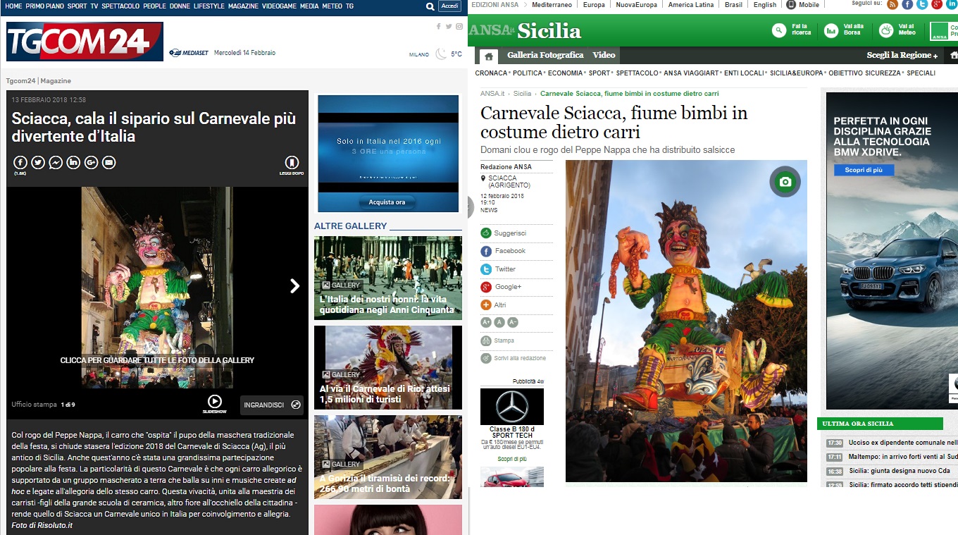 Le foto di Risoluto.it in un reportage pubblicato dal sito TGCOM24. Promozione anche sul sito Ansa Sicilia