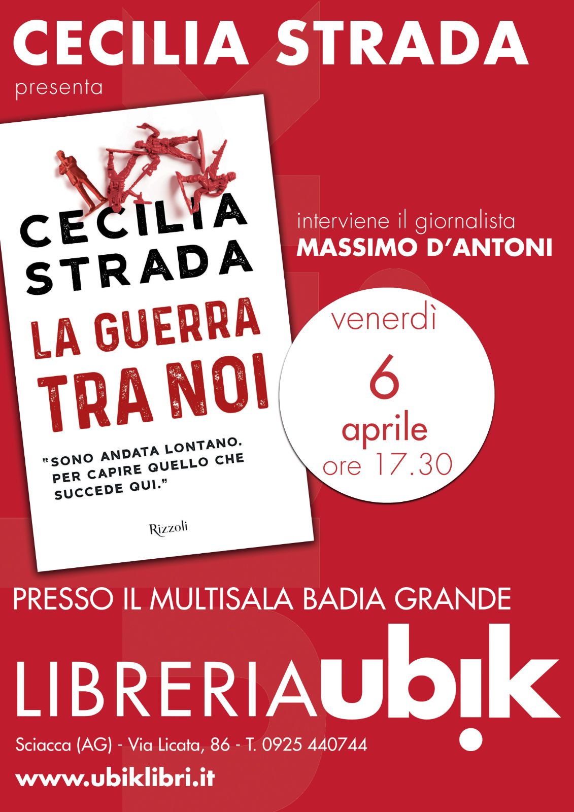 Domani alla Multisala Badia Grande Cecilia Strada presenta il suo libro "La guerra tra noi"