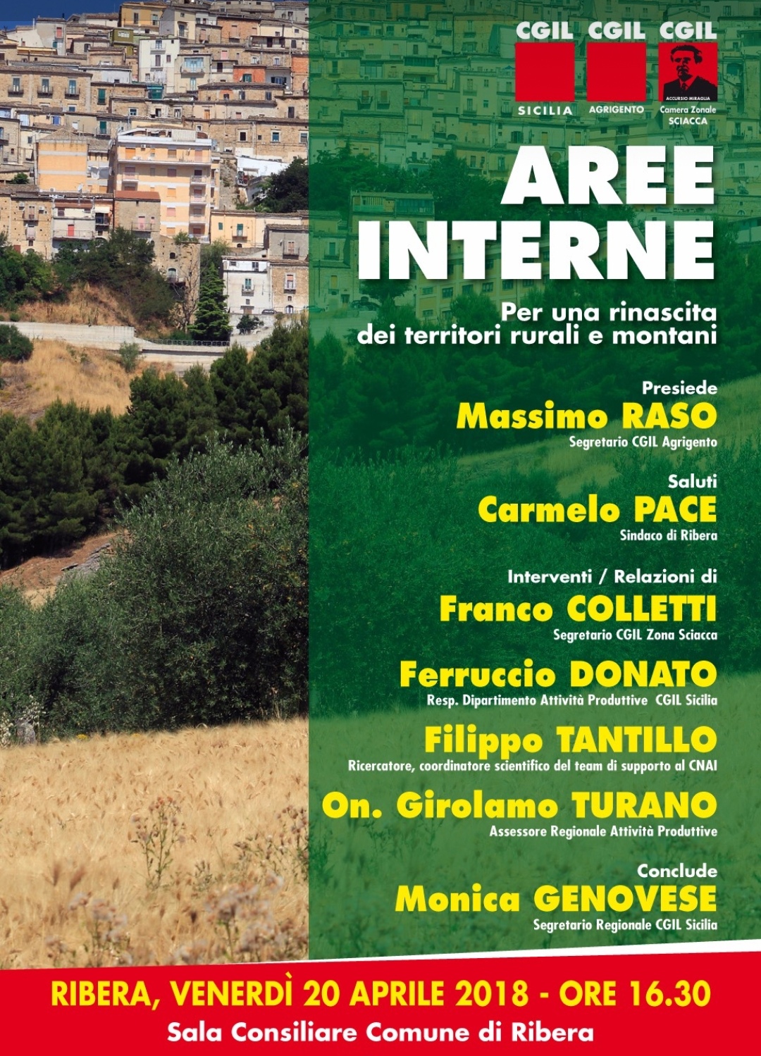 Sviluppo economico. Le opportunità della Strategia nazionale per le aree interne domani in un convegno organizzato dalla CGIL a Ribera