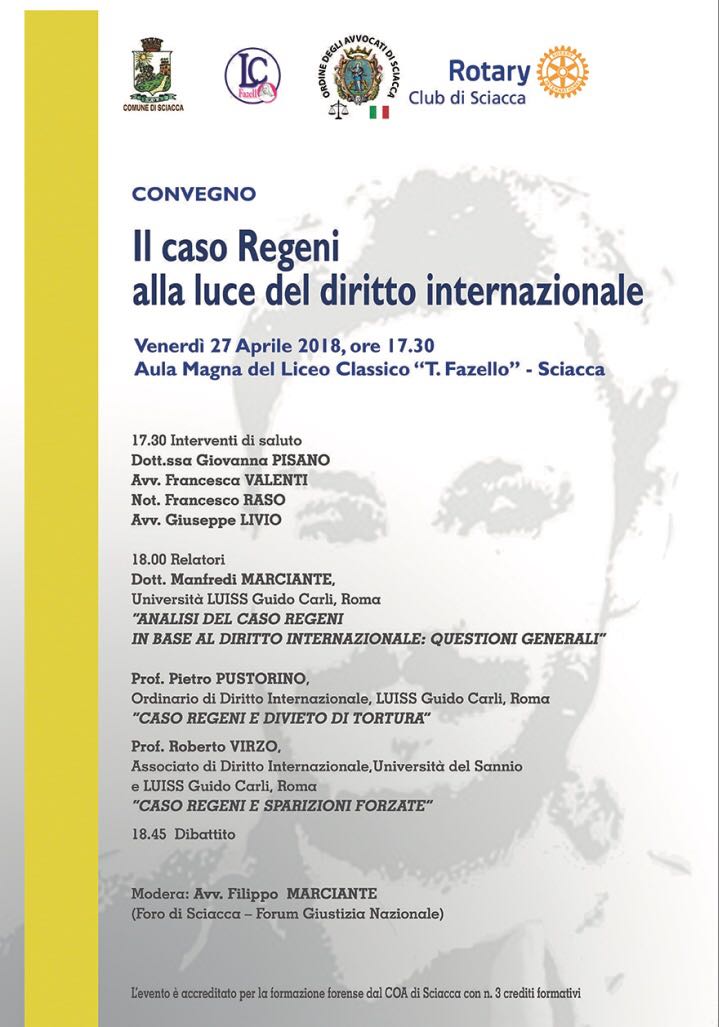 Il caso Regeni alla luce del diritto internazionale, convegno oggi al Liceo Fazello