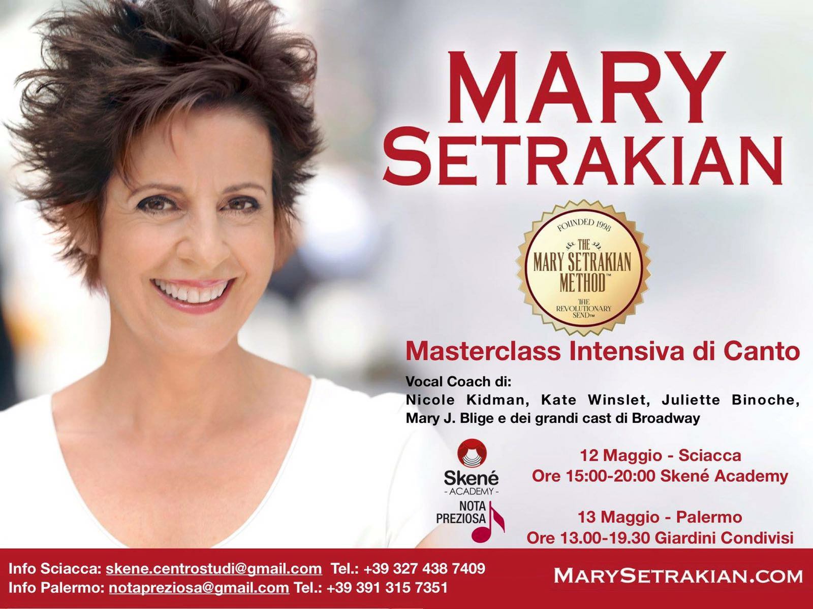 La vocal coach di Broadway Mary Setrakian a Sciacca per una masterclass di canto alla Skené Academy