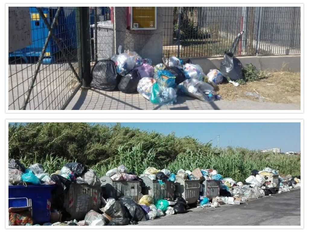 Le conseguenze dello sciopero: rifiuti per strada e davanti l'ingresso dell'isola ecologica