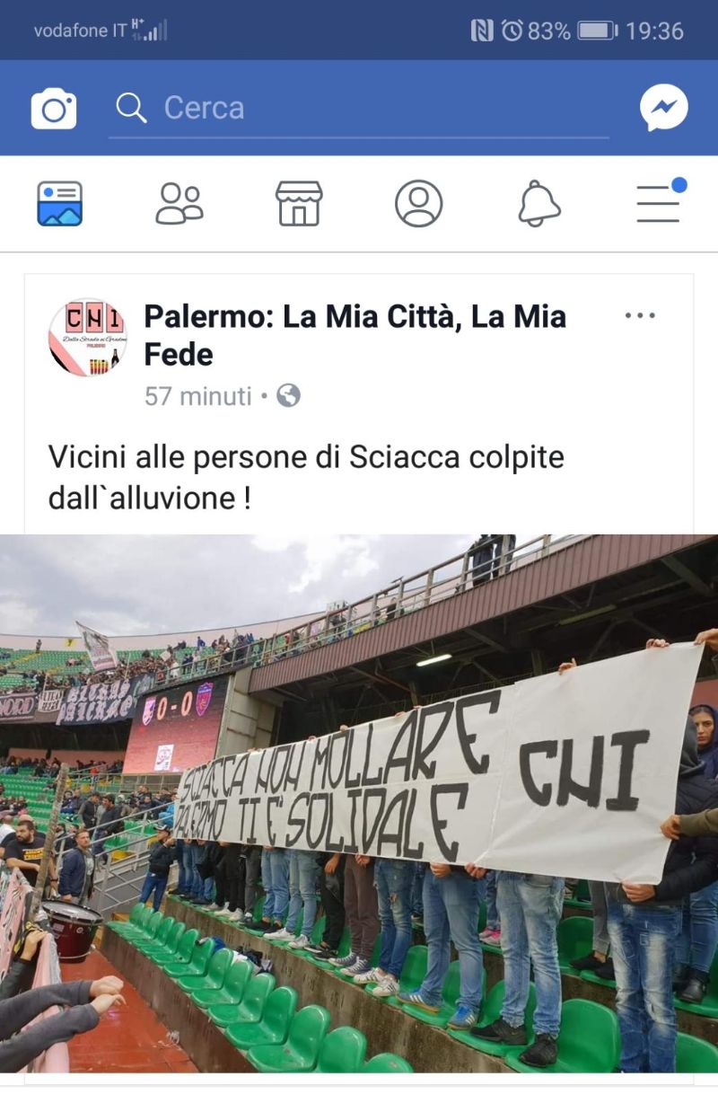 "Sciacca non mollare", i tifosi del Palermo oggi allo stadio solidarizzano con la città colpita dal nubifragio