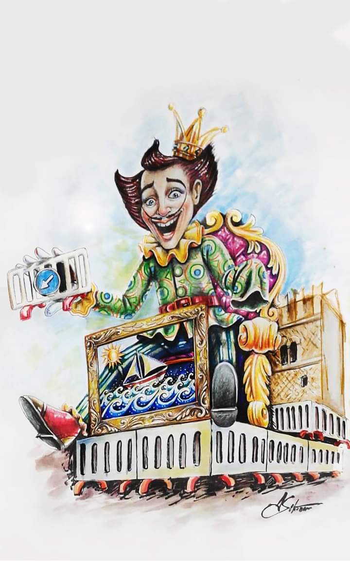 Carnevale di Sciacca 2019, la transenna inserita tra gli elementi della maschera simbolo