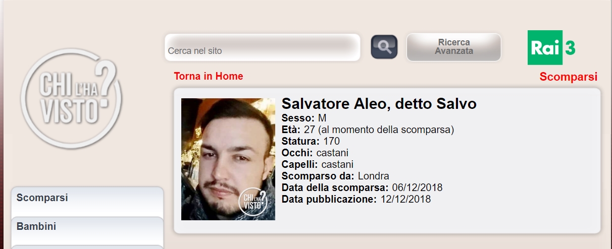 Scomparso a Londra un ventisettenne agrigentino, la famiglia chiede aiuto sui social per ritrovarlo