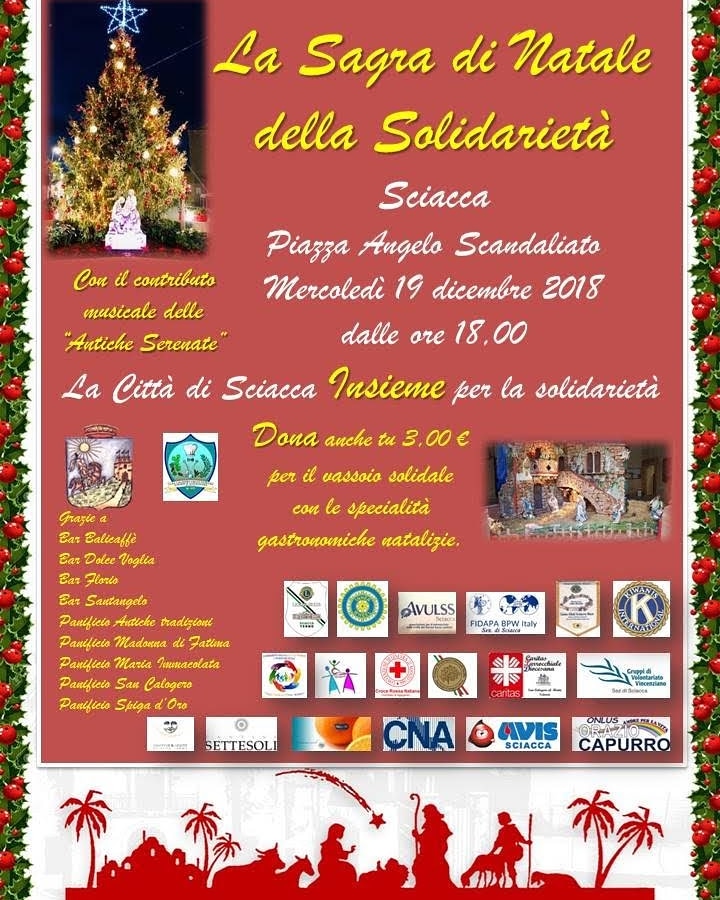 Nella piazza Scandaliato di Sciacca la Sagra di Natale della Solidarietà per aiutare le famiglie povere