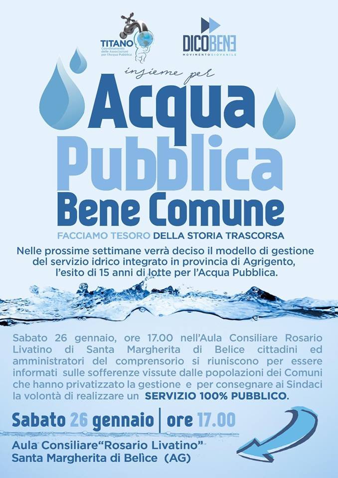 Acqua pubblica bene comune, una nuova mobilitazione parte da Santa Margherita Belice