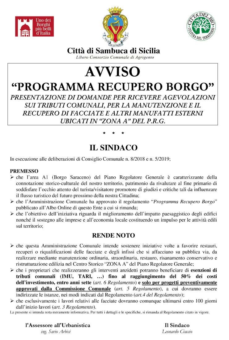 A Sambuca dopo le case a un euro adesso il risparmio del 50 per cento dei tributi comunali per chi ristruttura le facciate degli immobili