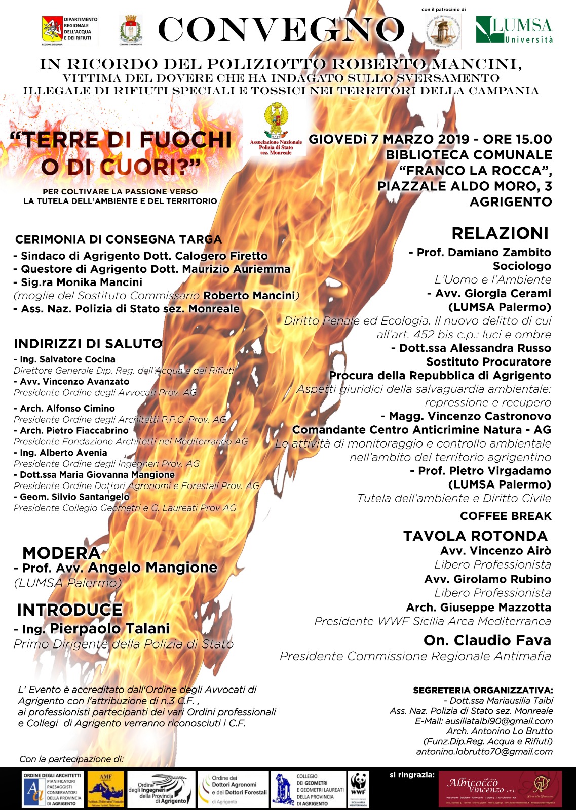 Convegno ad Agrigento sulla tutela dell'ambiente in memoria del poliziotto Roberto Mancini