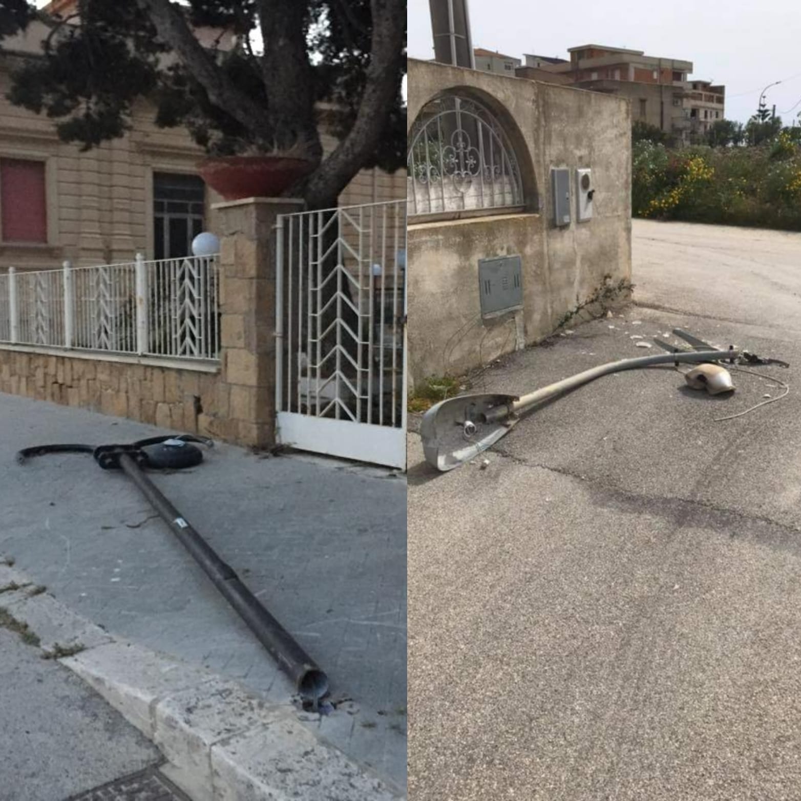 Ancora vento su Sciacca, giu' due pali dell'illuminazione pubblica