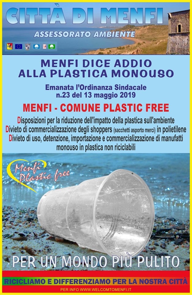 Anche il comune di Menfi diventa “Plastic Free”, emanata l'ordinanza sindacale