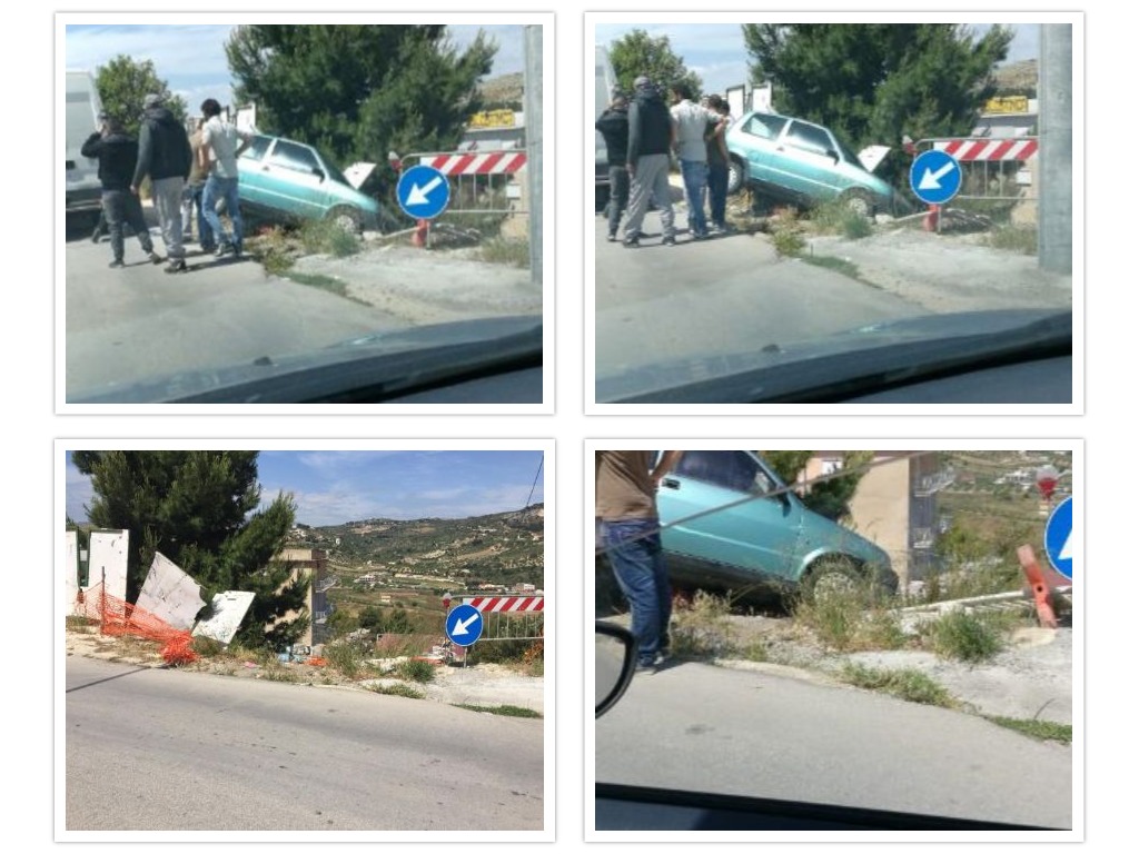 Incidente in via Mazzini a Sciacca, auto finisce fuori strada e resta in bilico sopra una scarpata