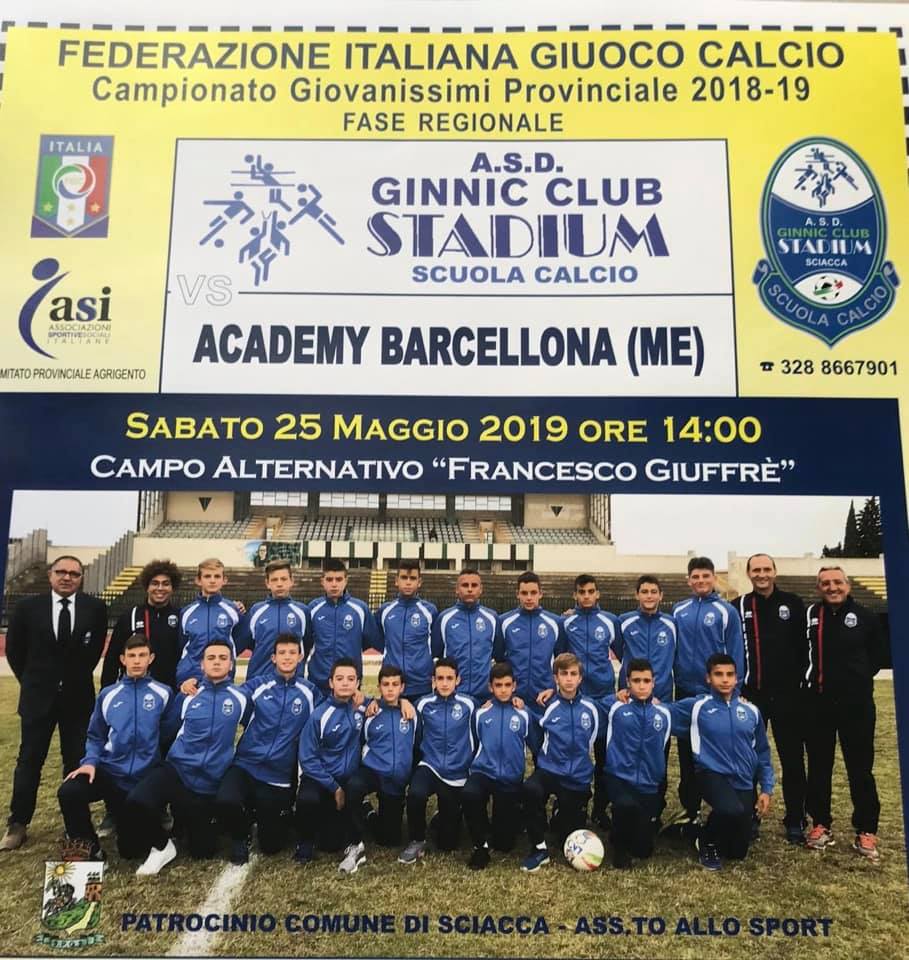 La Ginnic Club Stadium di Sciacca disputa oggi al "Giuffrè" la finale d'andata per il campionato regionale di calcio Under 15