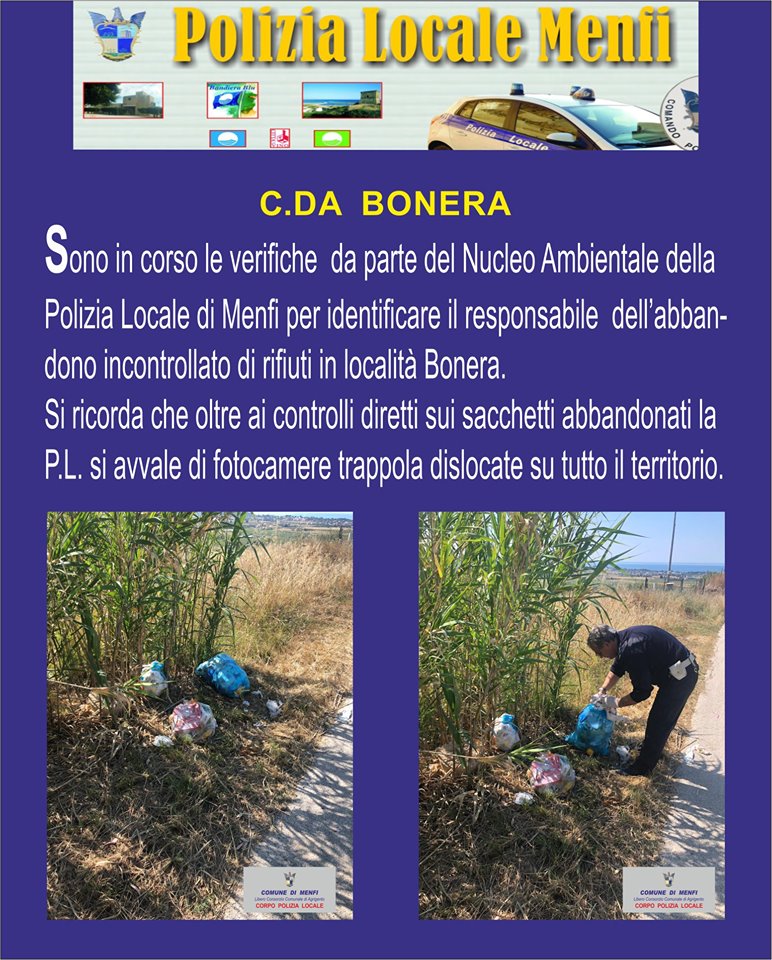Abbandono dei rifiuti a Menfi, la Polizia Locale apre i sacchetti in contrada Bonera e riesce a risalire ai responsabili