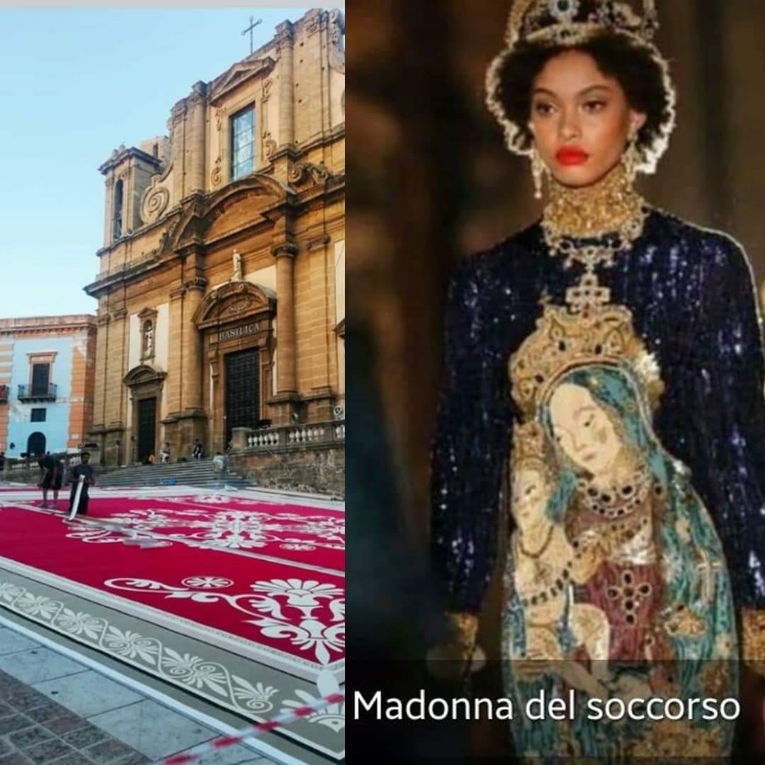 Dolce e Gabbana rende omaggio alla Madonna del Soccorso, la Patrona su un abito della griffe