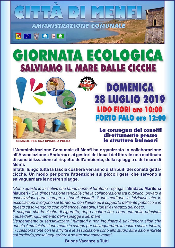 Menfi, domenica 28 luglio giornata ecologica “Salviamo il mare dalle cicche”