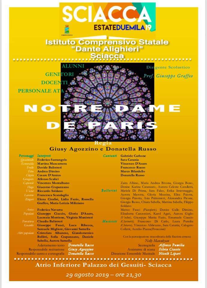 Estate saccense, gli alunni dell’Istituto “Dante Alighieri” stasera in scena  con “Notre Dame de Paris”