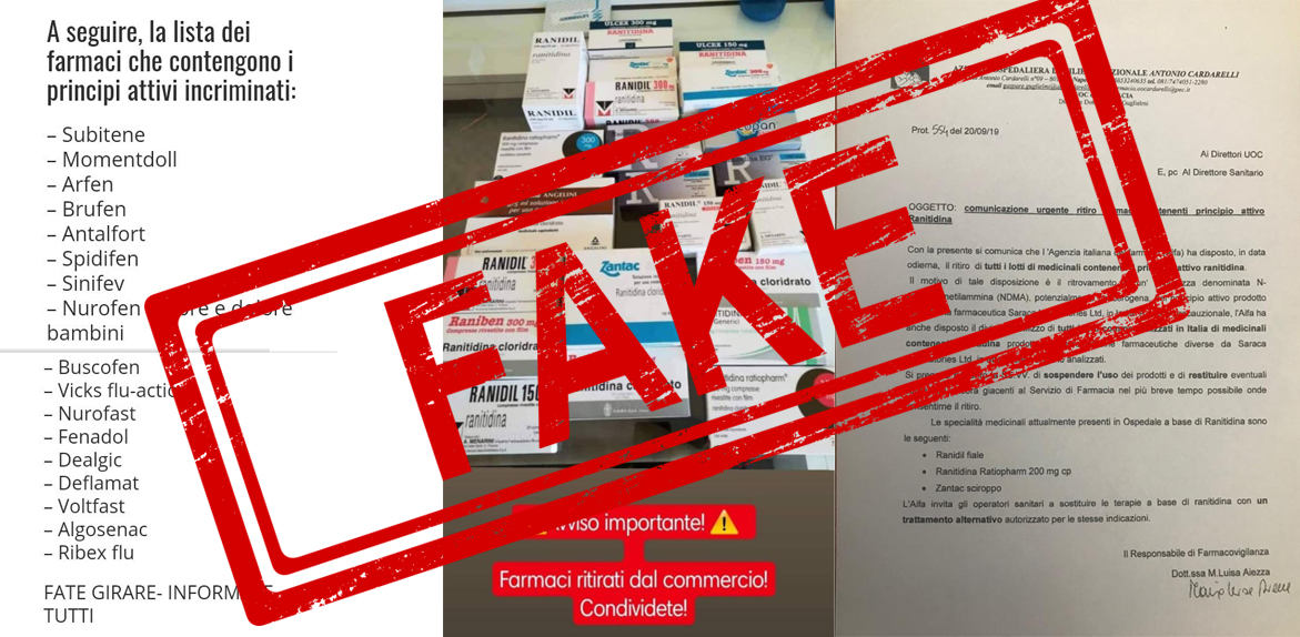 Farmaci con ranitidina, su Whatsapp gira una falsa lista, ecco quali sono i veri farmaci ritirati dall’Aifa