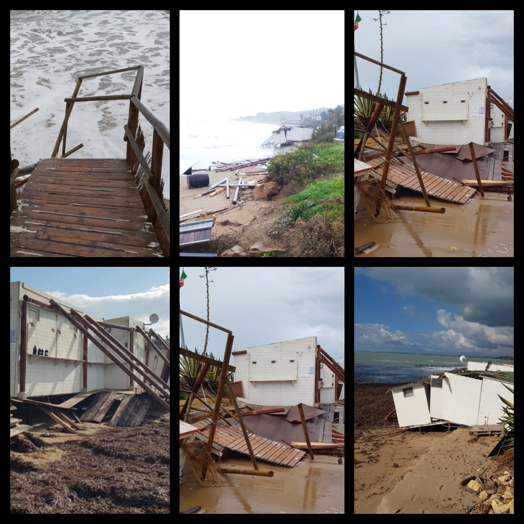 Le mareggiate causano gravi danni allo stabilimento balneare “Snello Beach” di Capo San Marco a Sciacca