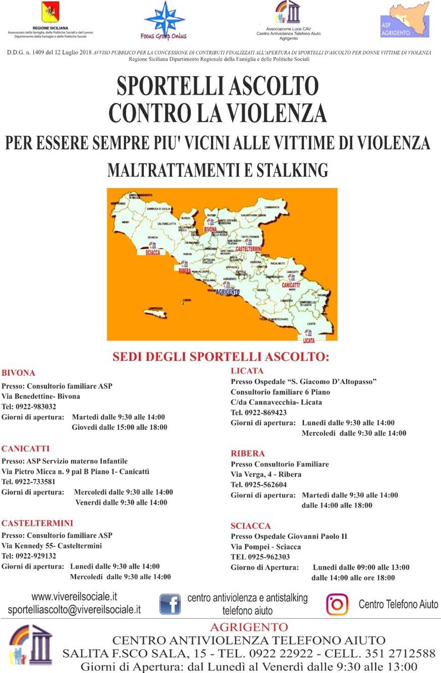 In provincia di Agrigento sei sportelli di ascolto contro la violenza sulle donne, uno dei quali a Sciacca