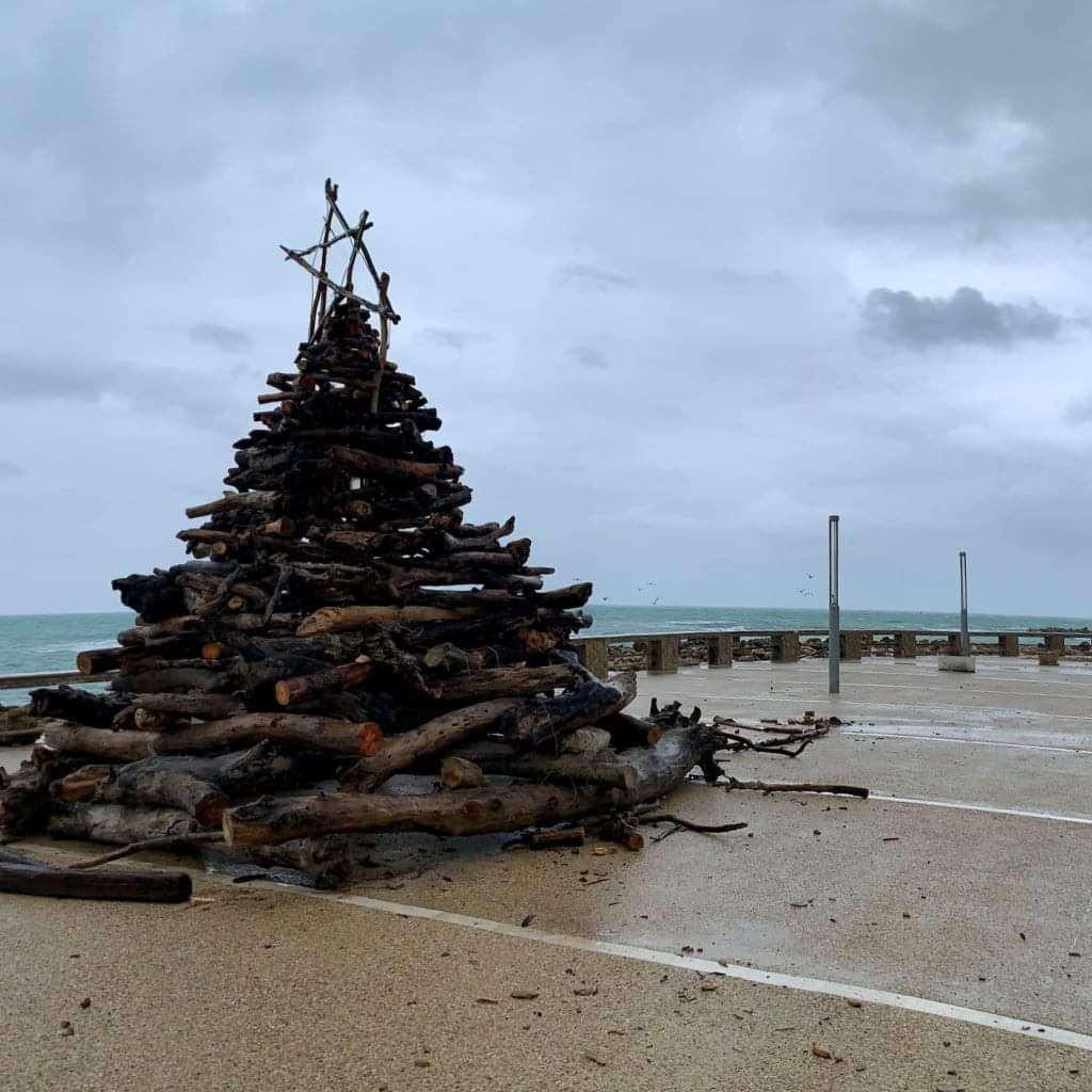 Il legname lasciato dalle mareggiate diventa l'albero di Natale del Borgo dello Stazzone