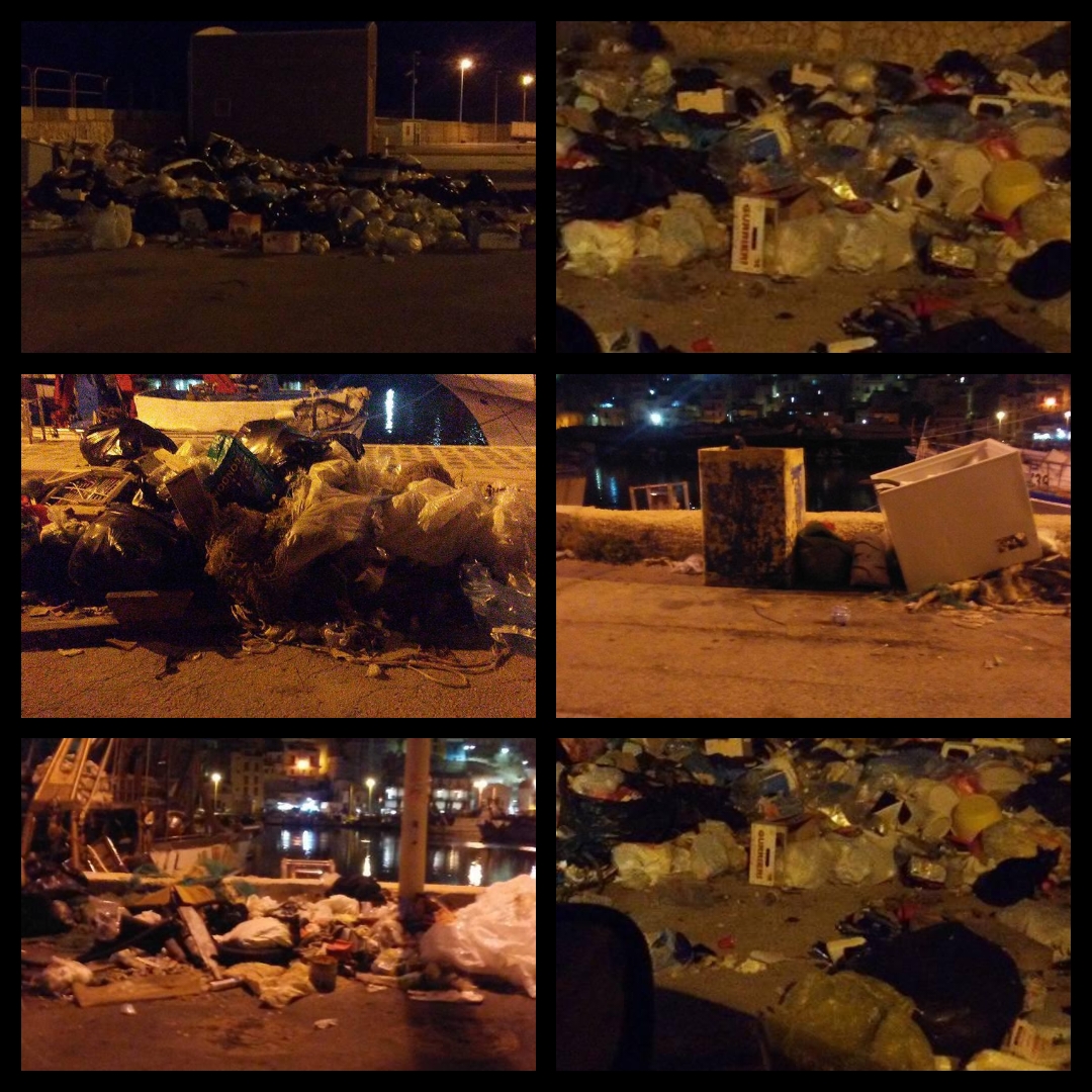Lo scempio al porto di Sciacca,  una discarica di rifiuti abbandonati nel giorno della mancata raccolta