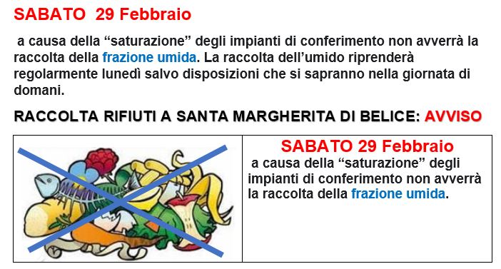 Oggi a Santa Margherita Belice stop alla raccolta della frazione umida dei rifiuti, sempre instabile la condizione degli impianti