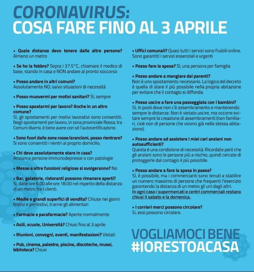 Cosa significano le nuove disposizioni del Governo? Ecco il vademecum"Io resto a casa"