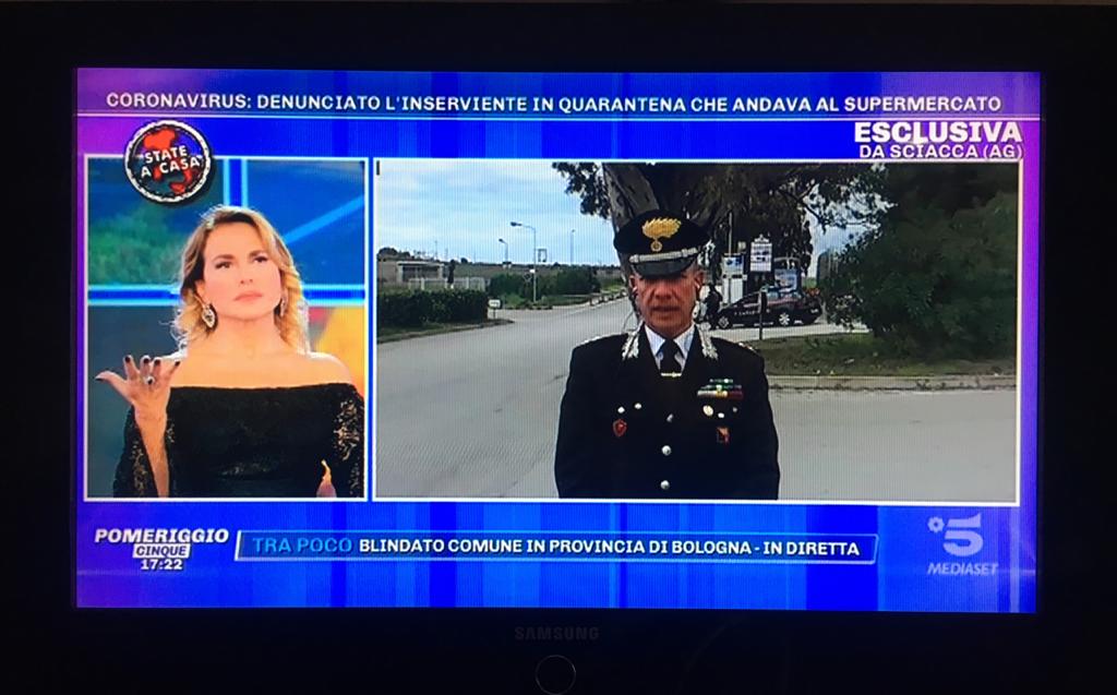 Pomeriggio Cinque in diretta da Sciacca sull'emergenza Coronavirus, l'appello del tenente dei carabinieri Vincenzo Lattuca: "State a casa"