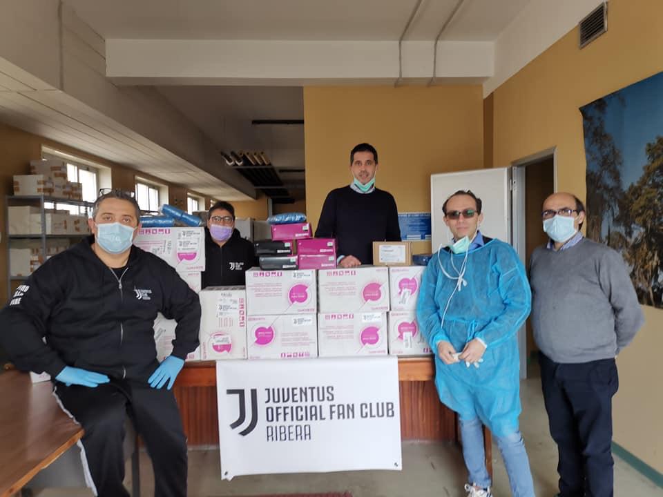 Il club Juventus Official di Ribera dona all'ospedale crispino 500 cuffie, 500 copriscarpe, 10 mila paia di guanti e 1 plussosimetro professionale.