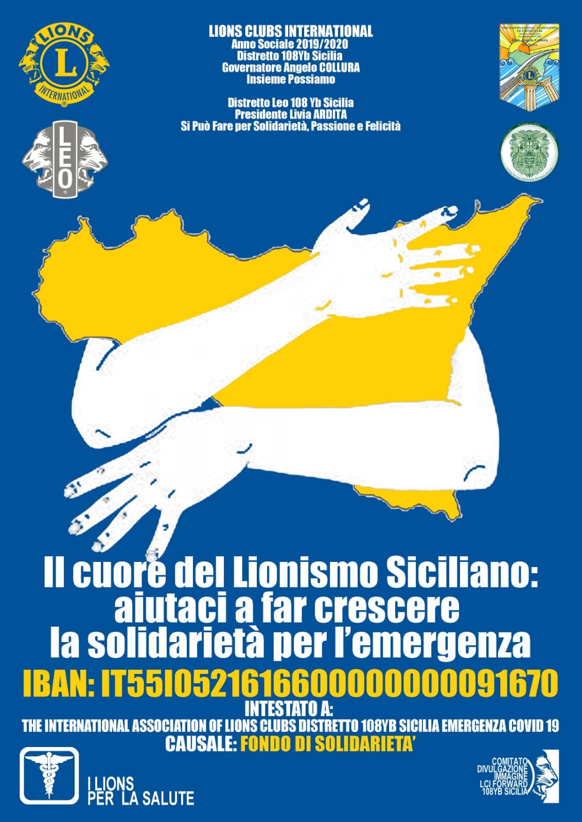 Coronavirus, il Distretto 108Yb Sicilia del Lions Club International dona 70 mila euro alla Protezione Civile della Regione Siciliana
