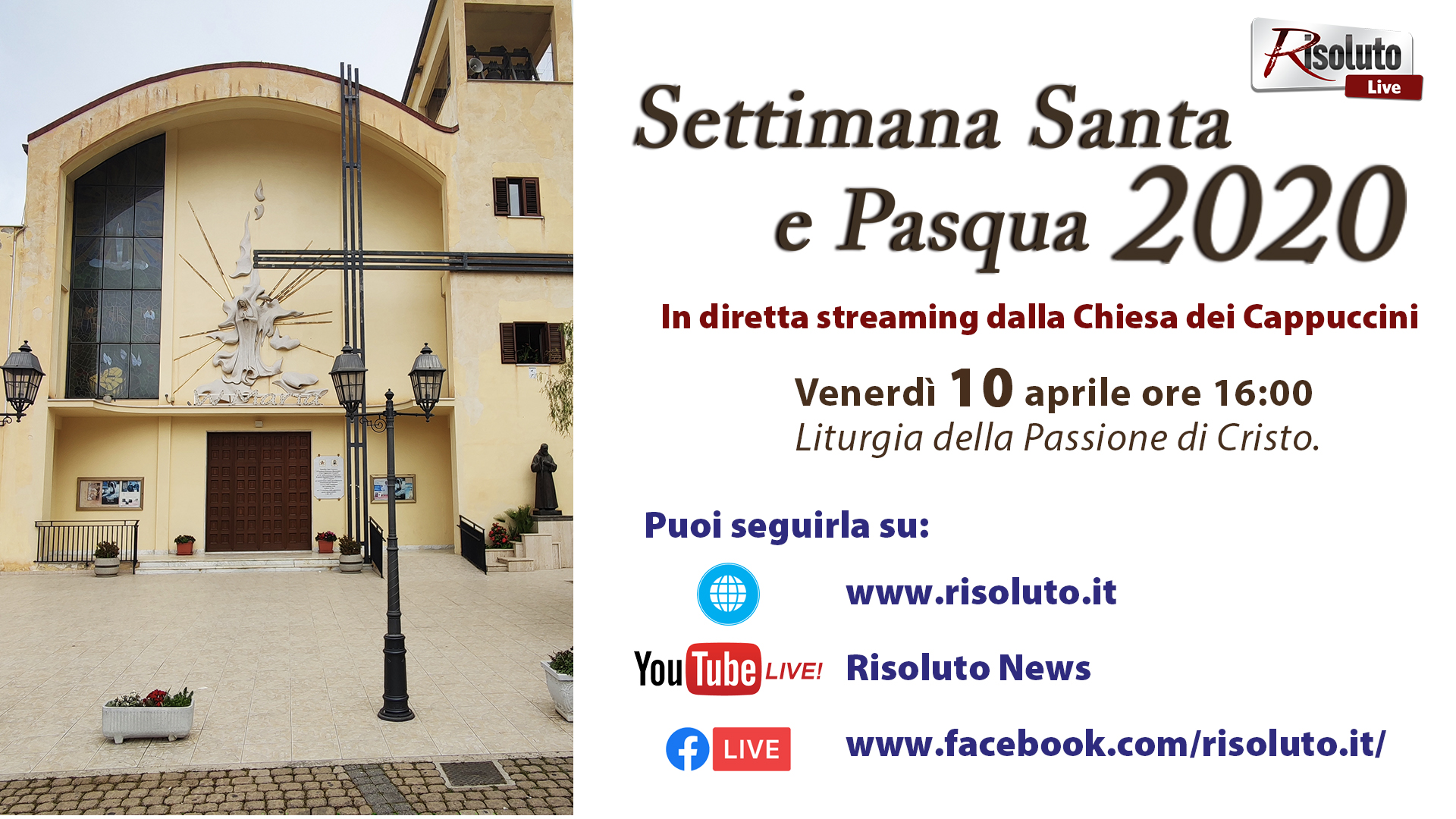 Oggi alle 16 su Risoluto.it la celebrazione della Passione di Cristo dalla chiesa dei Cappuccini di Sciacca