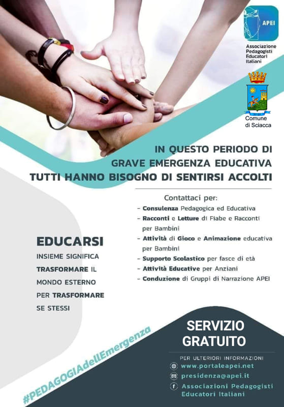 Il Comune di Sciacca aderisce al progetto “Pedagogia dell’emergenza Covid-19” proposto dall’Apei Sicilia