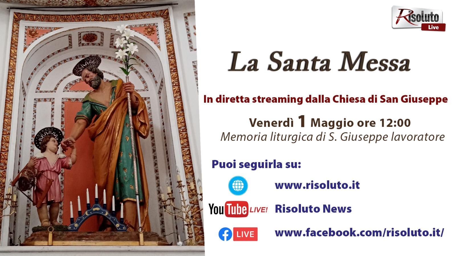 Oggi alle 12 su Risoluto.it la messa dalla chiesa di San Giuseppe a Sciacca