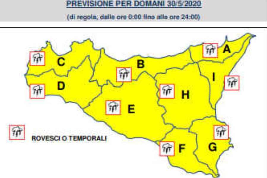 Allerta meteo “gialla” domani in Sicilia
