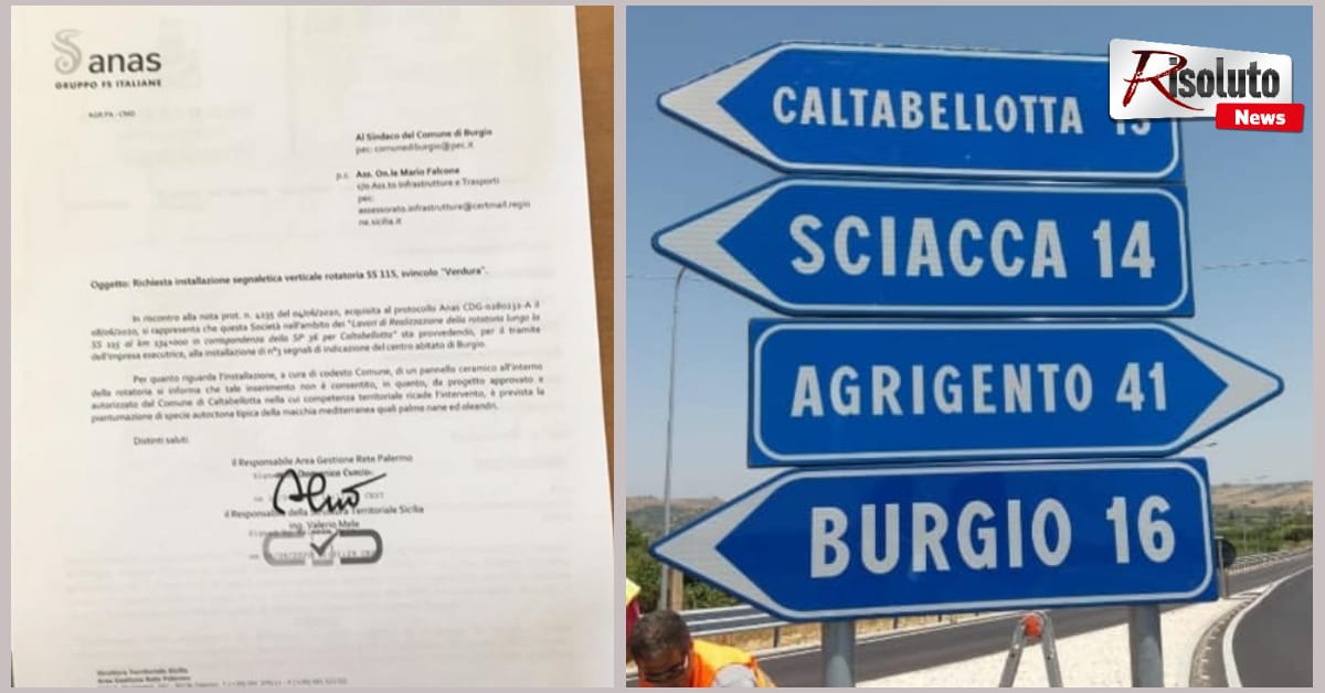 Ripristino  della segnaletica lungo la SS 115, l'Anas accoglie le richieste del  sindaco di Burgio Francesco Matinella