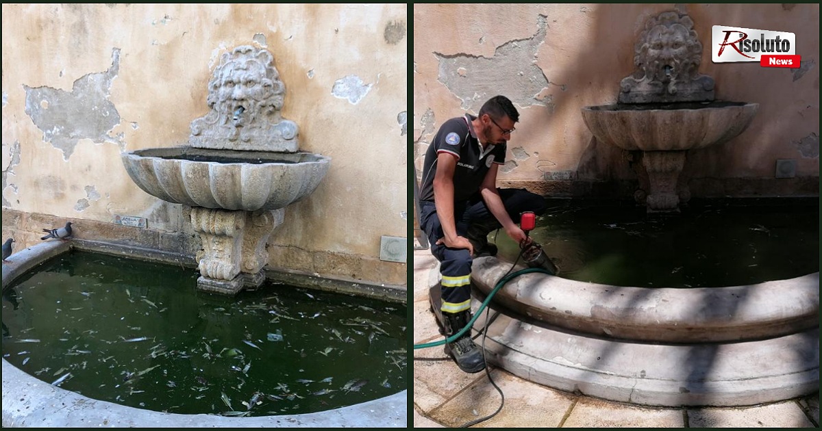 Pulizia fontane e piazze di Sciacca, ancora il soccorso dei Vigili del fuoco in congedo