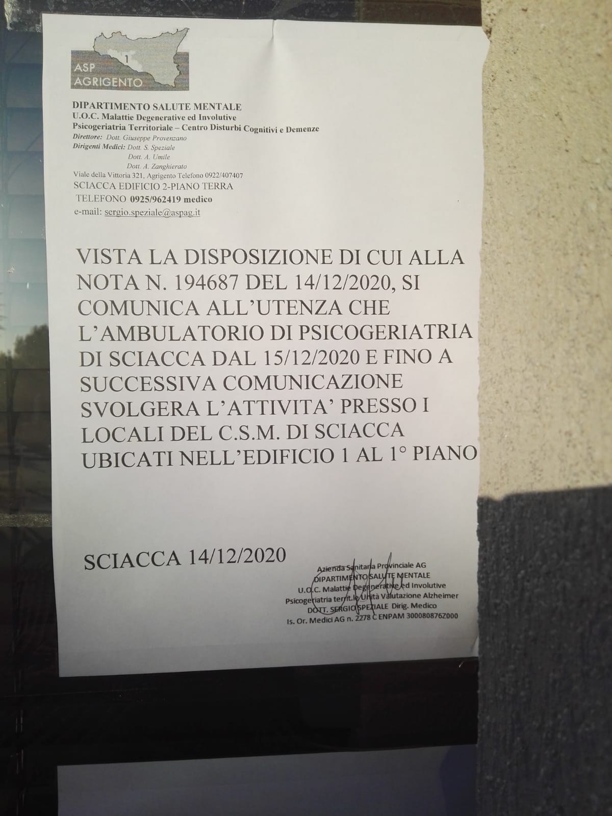 Visite del Centro Alzheimer da domani al primo piano del Centro di Salute Mentale, Mizzica: "Scelta incomprensibile"