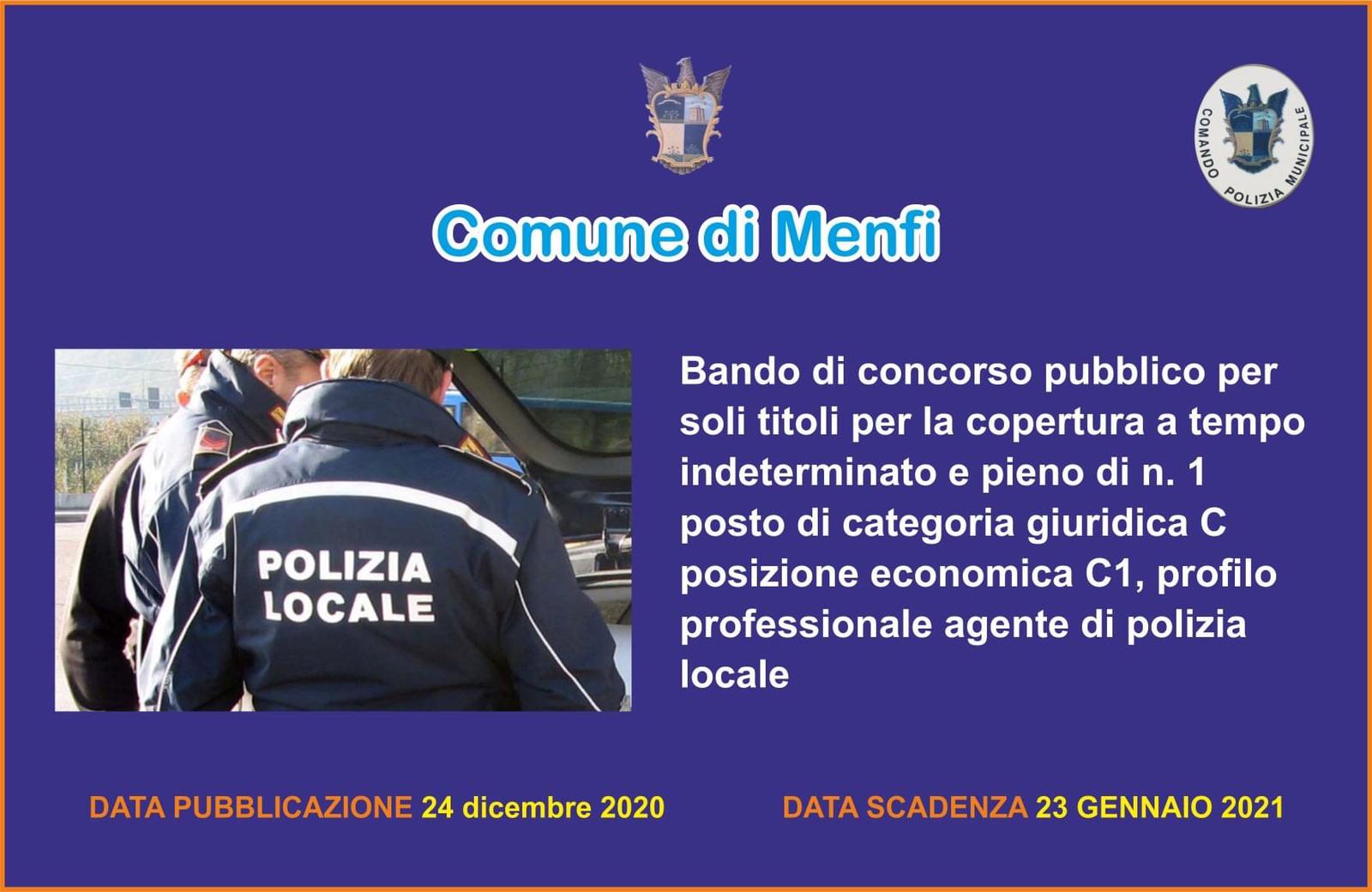 Concorso al Comune di Menfi per un posto di agente della polizia municipale