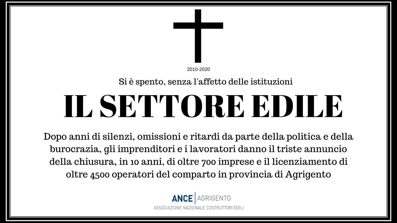 In dieci anni 707 imprese in meno nel settore edilizio in provincia di Agrigento, l'Ance:" Fotografia impietosa di un intero settore"