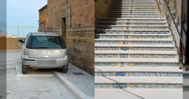 Sciacca, auto parcheggiata sullo scivolo per disabili nella nuova piazza di San Michele: la denuncia dell'assessore Patti