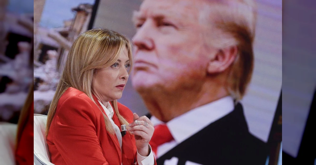 Grafico e logo Mediamonitor.it con classifica dei politici più citati su radio e tv italiane: Giorgia Meloni e Donald Trump in testa