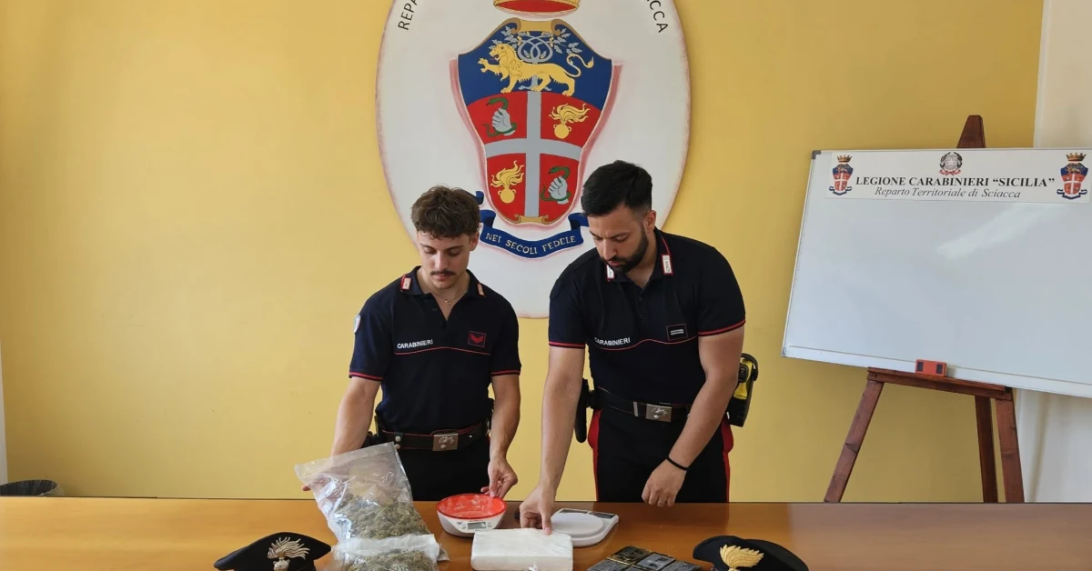 Arresto carabinieri a Ribera con oltre 2 chili di droga: cocaina, hashish e marijuana sequestrati